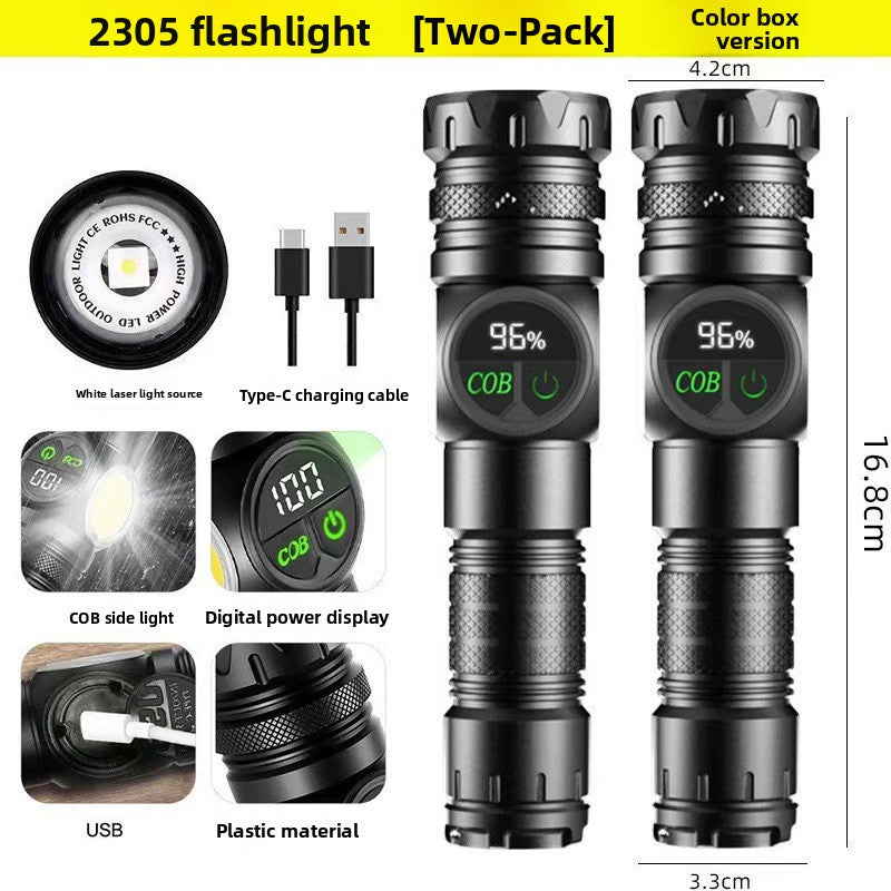 Magnetic Strong Flashlight Intelligent Digital Display White Laser Flashlight