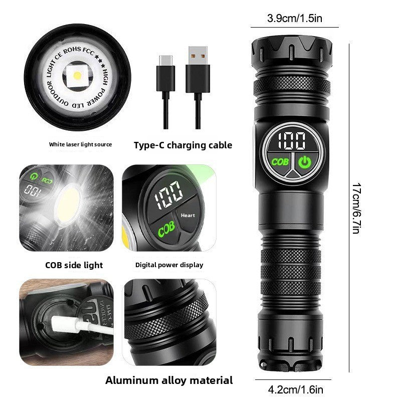Magnetic Strong Flashlight Intelligent Digital Display White Laser Flashlight