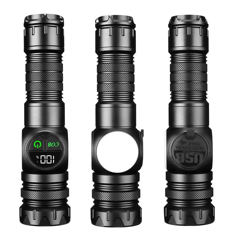 Magnetic Strong Flashlight Intelligent Digital Display White Laser Flashlight
