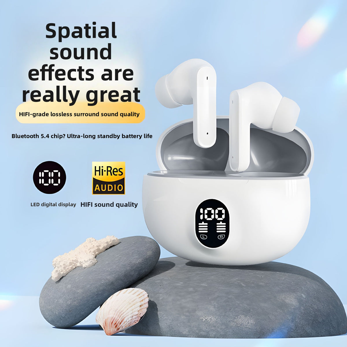 Digital Display Bluetooth 5.4 In-Ear Stereo Earbuds