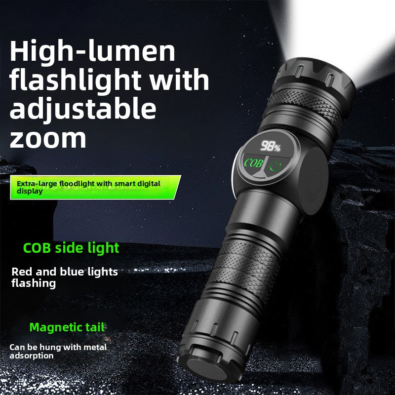 Magnetic Strong Flashlight Intelligent Digital Display White Laser Flashlight