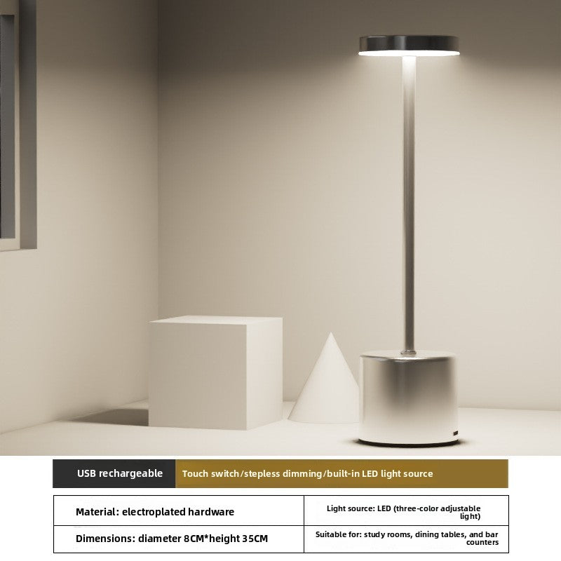 Simple I-shaped desk lamp USB rechargeable retro metallic touch night light