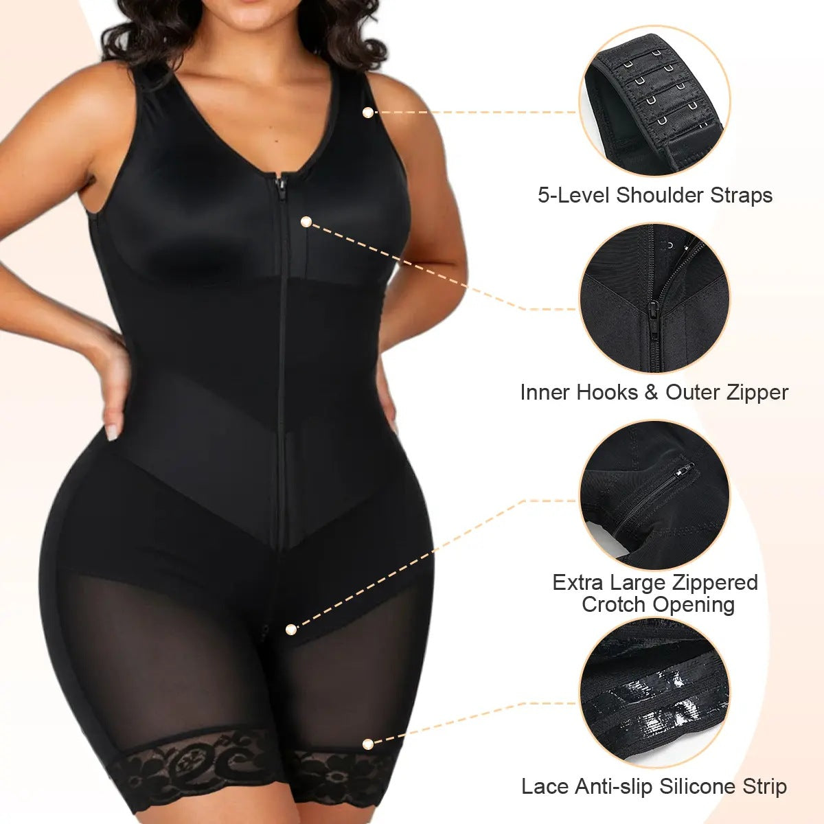 Women's Zipper Shapewear Tummy Control Full Body Shaper Bodysuit