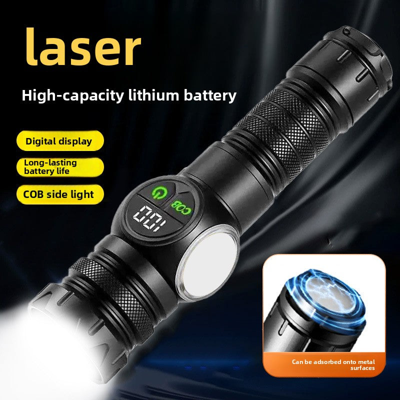 Magnetic Strong Flashlight Intelligent Digital Display White Laser Flashlight