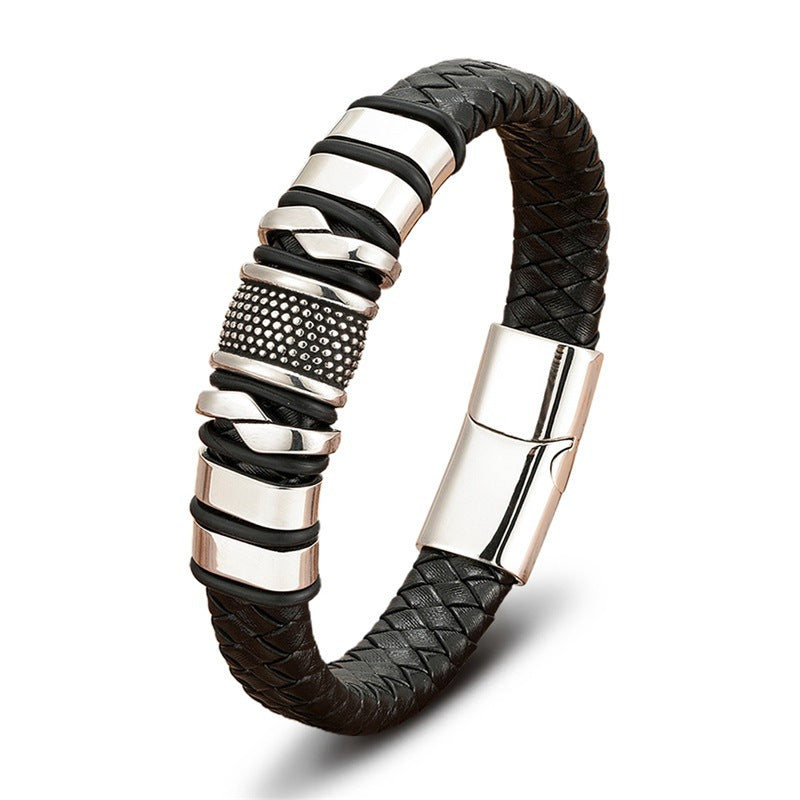 Retro Stainless Steel Leather Bracelet