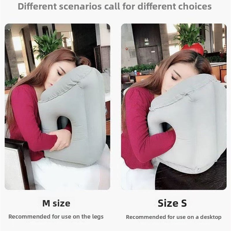 Portable Flocking Inflatable Nap Pillow for Office Travel Rest