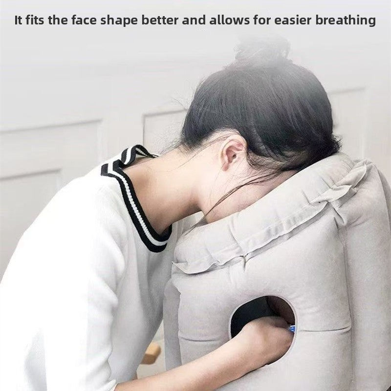 Portable Flocking Inflatable Nap Pillow for Office Travel Rest