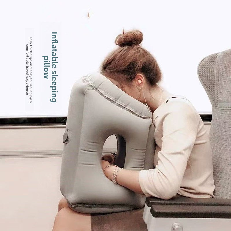 Portable Flocking Inflatable Nap Pillow for Office Travel Rest