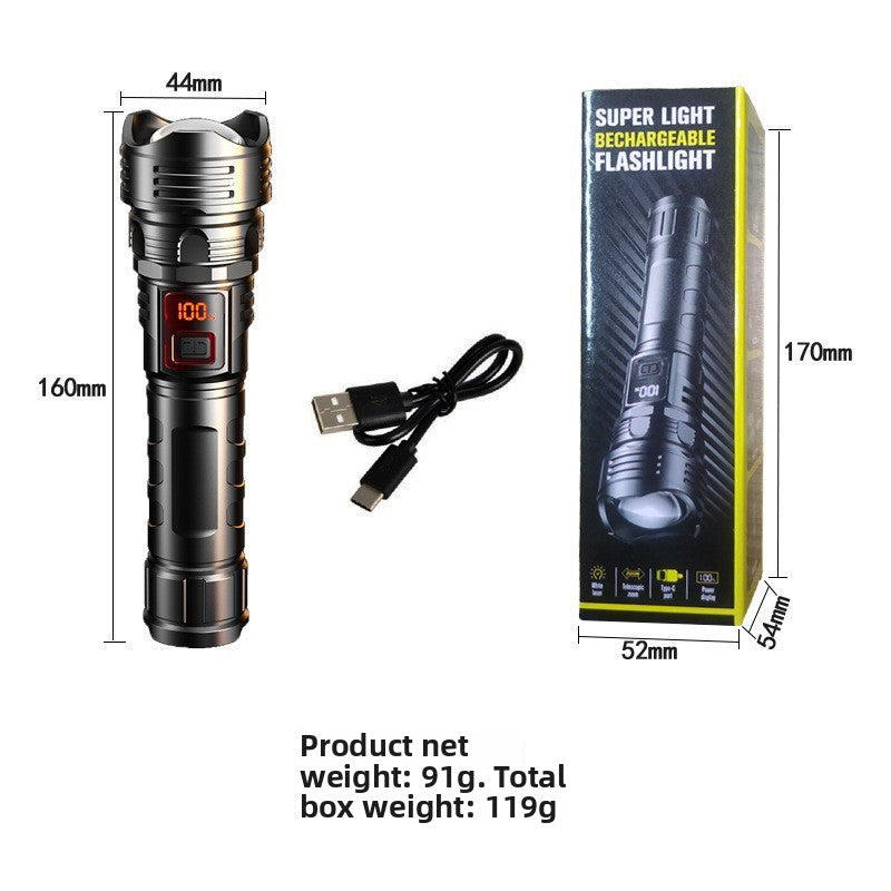 Magnetic Strong Flashlight Intelligent Digital Display White Laser Flashlight