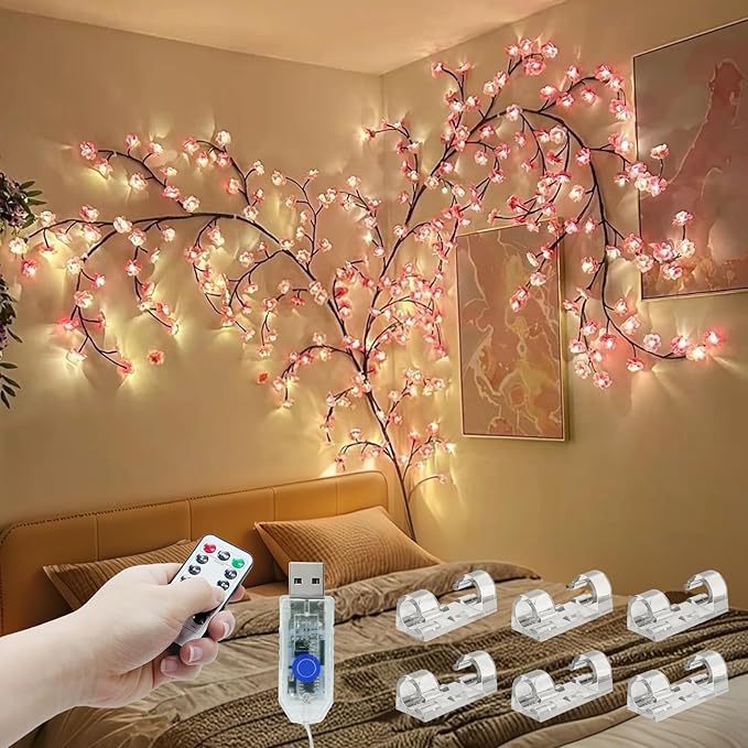 Remote Control LED Cherry Blossom Wall Light with 8 Lighting Modes