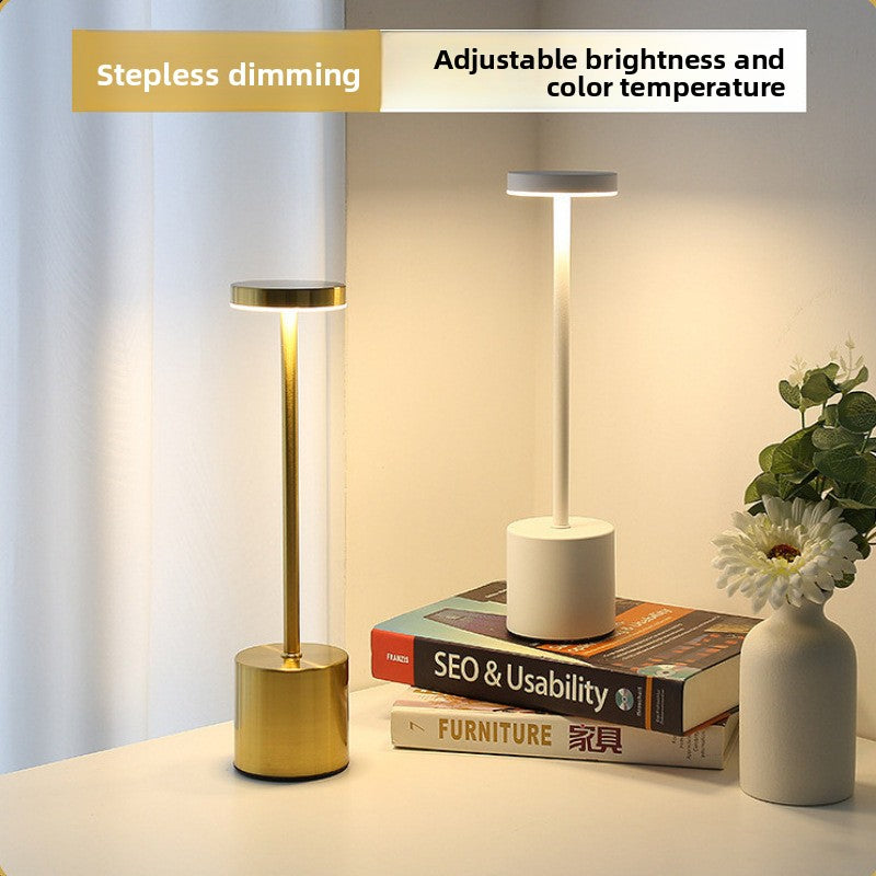 Simple I-shaped desk lamp USB rechargeable retro metallic touch night light