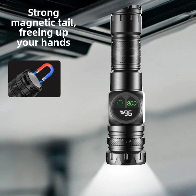 Magnetic Strong Flashlight Intelligent Digital Display White Laser Flashlight