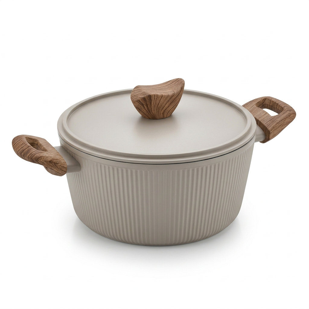 Second-largest grey pot with matching lid from the Everyday Elegance cookware set