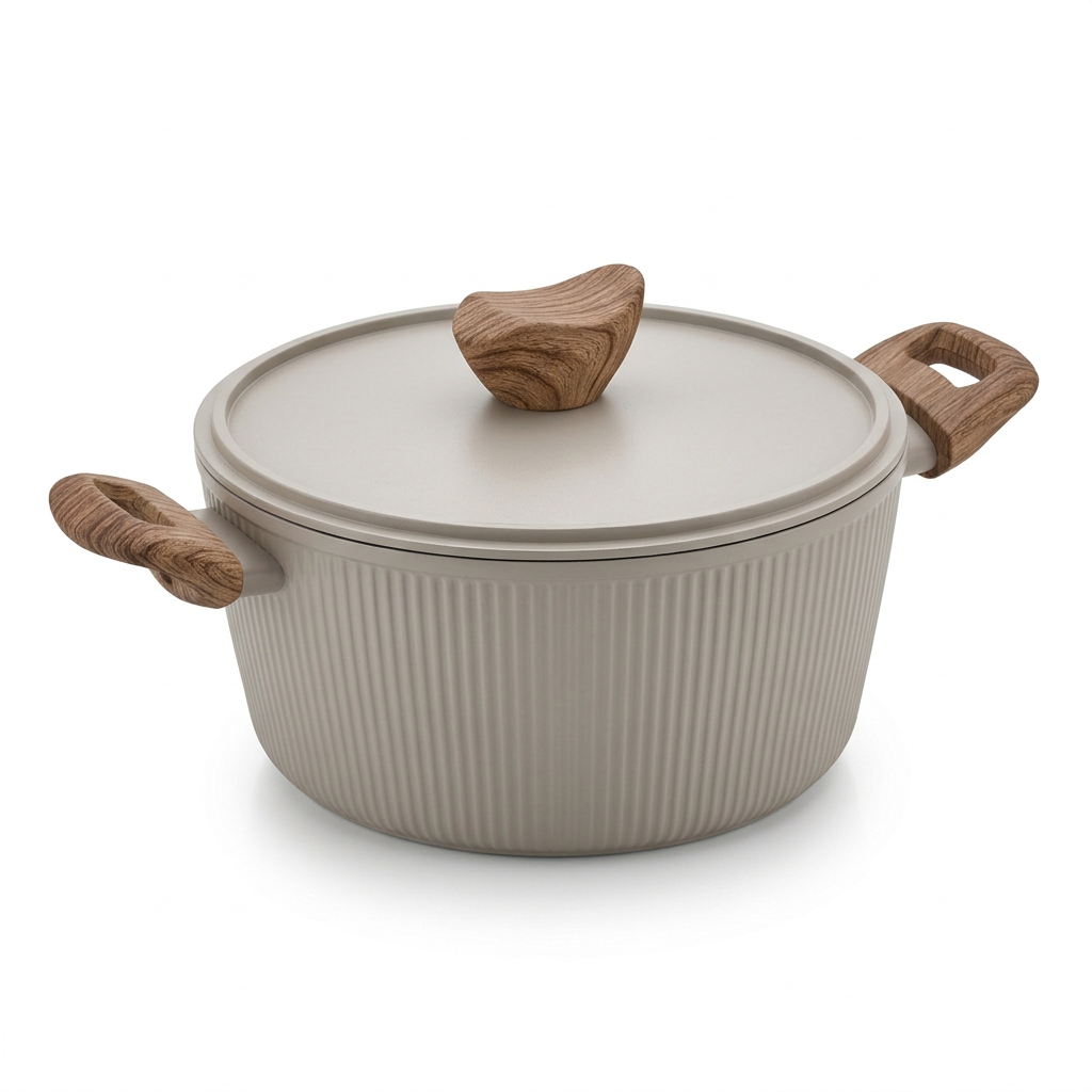 Largest grey pot with matching lid from the Everyday Elegance cookware set