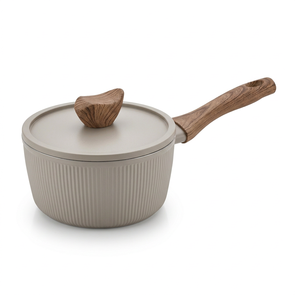 Smallest grey pot with matching lid from the Everyday Elegance cookware set